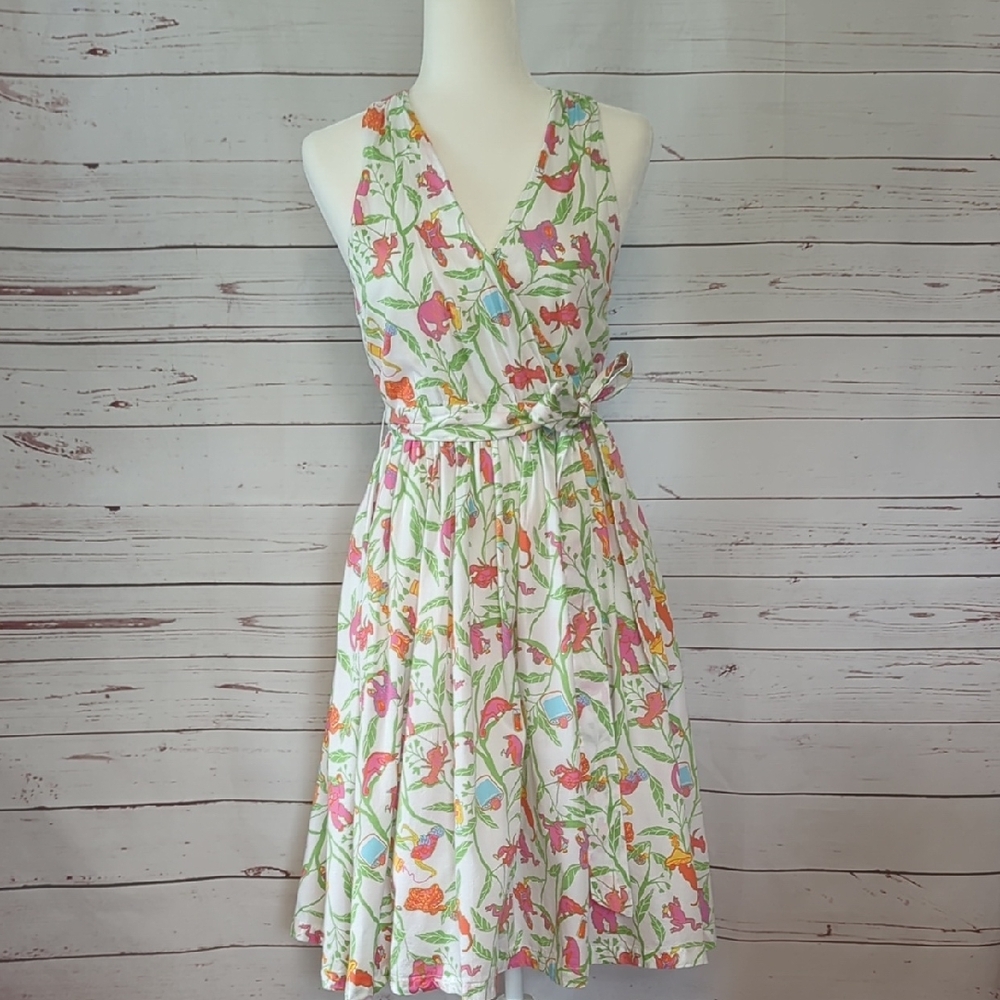 Modcloth Party Animal Tropical Colorful Floral Wrap Surplice Dress with Belt XS